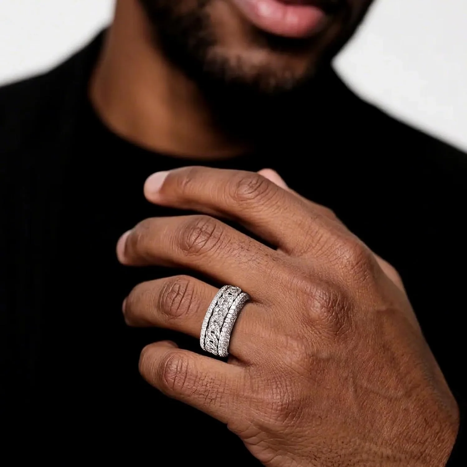 Iced Out Rings for Men, 24MM Large Simulated Diamond Mens Wedding Band 14K White Gold Plated Full 5A CZ Hip Hop Ring Chunky Bling Cluster Men's Pinky Rings Rapper Jewelry Gift 7-10US