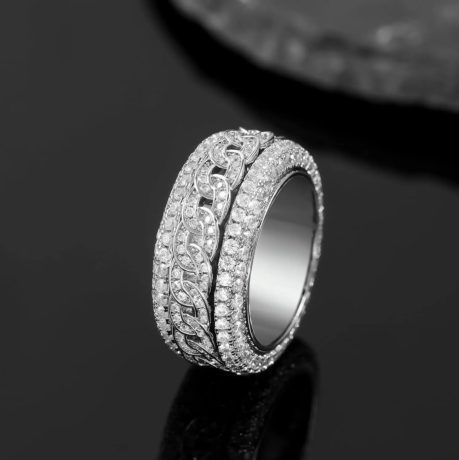 Iced Out Rings for Men, 24MM Large Simulated Diamond Mens Wedding Band 14K White Gold Plated Full 5A CZ Hip Hop Ring Chunky Bling Cluster Men's Pinky Rings Rapper Jewelry Gift 7-10US