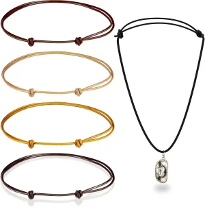 Inbagi 5 Pieces Leather Necklace Cord Choker with Clasp Sturdy Double Knotted Cord Necklace Adjustable Rope Chain Minimalist Jewelry for Women Men