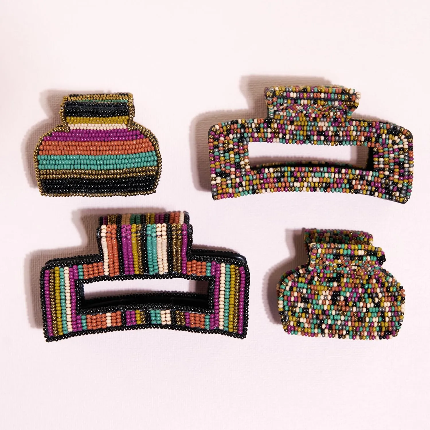 INK ALLOY Beaded Hair Clips, Lola Large Statement Boho Cute Claw Clips for Women, Secure Hold for Thin & Thick Hair, Handmade Accessories for the Modern Bohemian, 3.5-Inches (Muted Confetti)