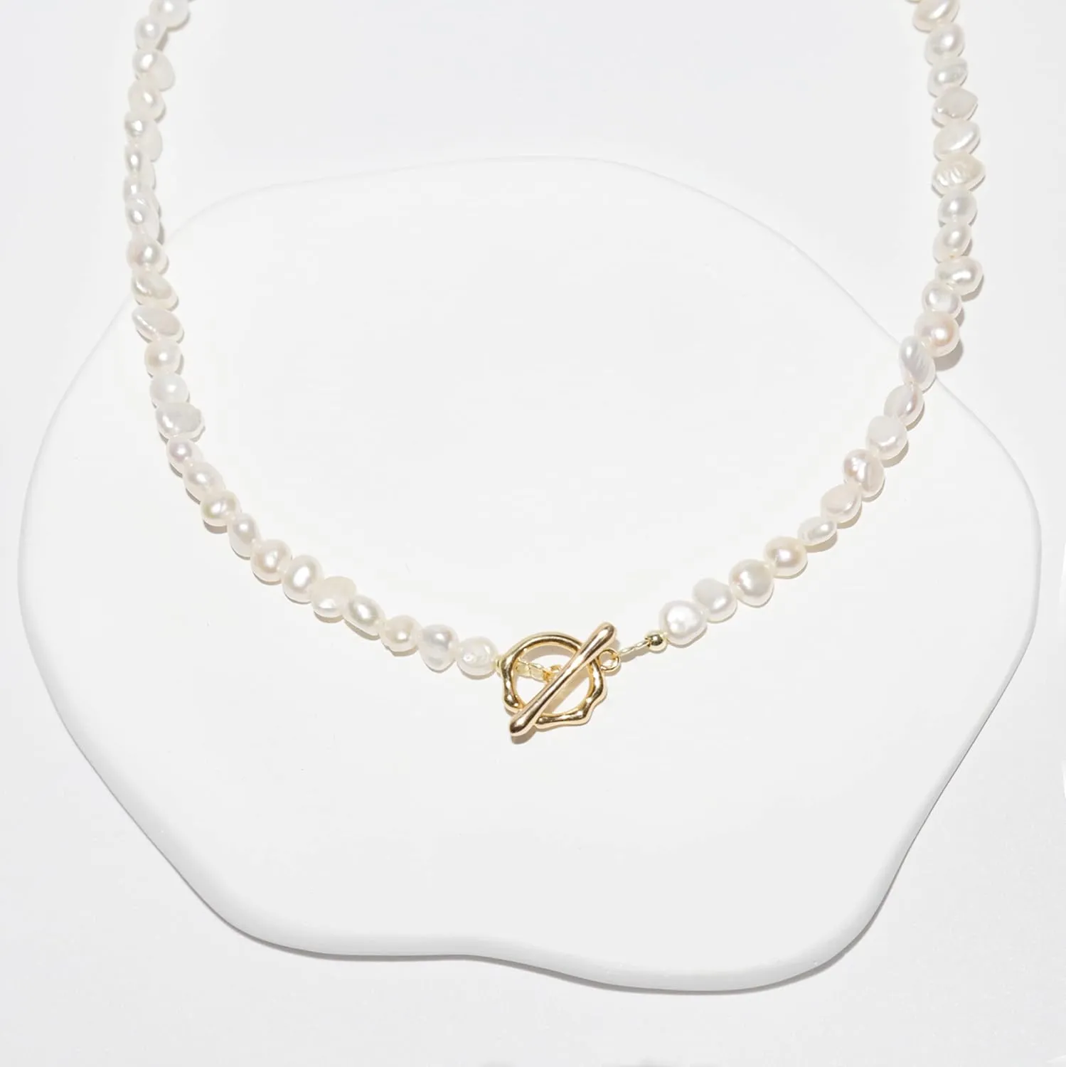 Irregular Baroque Pearl Choker Necklaces 18K Gold Plated Buckle Freshwater Pearl Necklace Everyday Dainty Choker Jewelly for Women