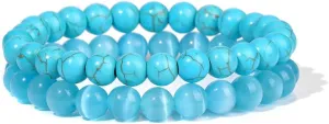 Irregular Blue Turquoises Beaded Bracelet Natural Stone Handmade Beads Pendant Elastic Bracelets For Men Women Energy Jewelry (Metal Color: Type 14 - Length: 17CM)