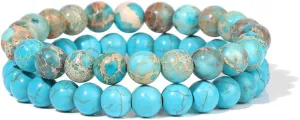 Irregular Blue Turquoises Beaded Bracelet Natural Stone Handmade Beads Pendant Elastic Bracelets For Men Women Energy Jewelry (Metal Color: Type 24 - Length: 19CM)