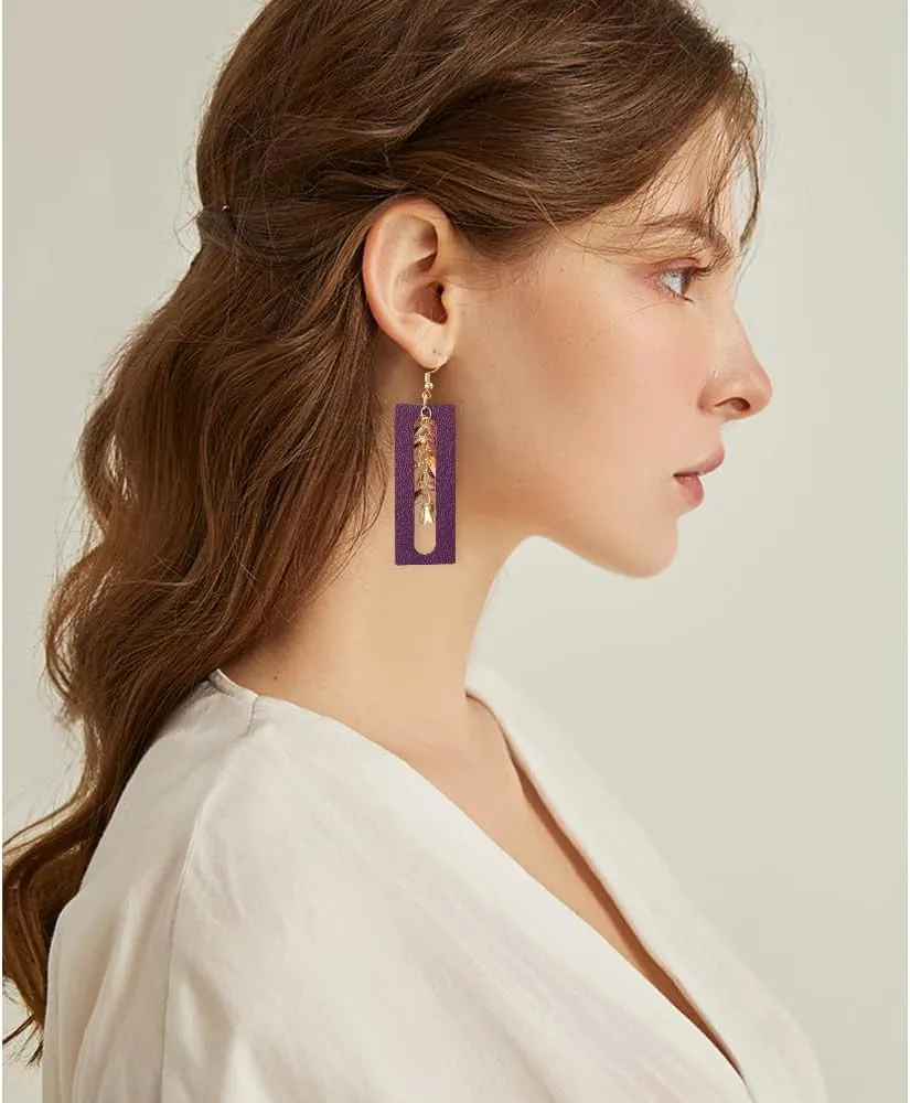 Jagucho Leather Earrings Dangle for Women, Lightweight Hoop Earrings Drop for Teen Girls, Gifts for Women