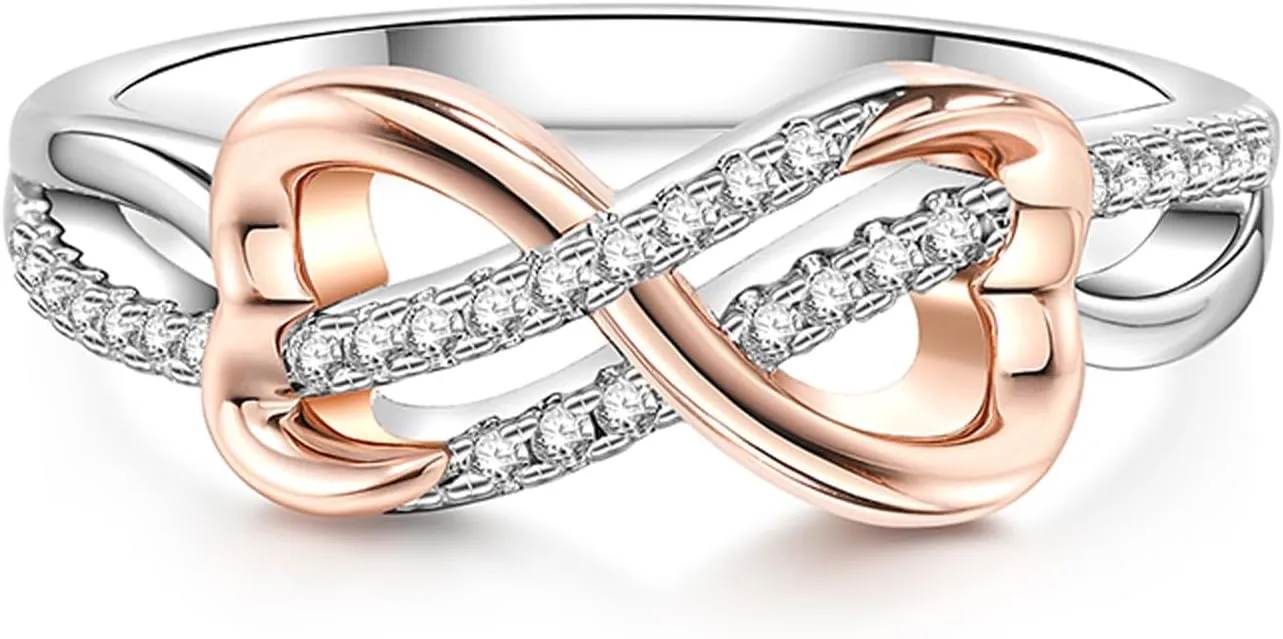 Jeulia Gold Tone Heart Wedding bands for Women Open Heart & Infinity Design Sterling Silver Curved Multi-Row Engagement Ring Diamond Promise Jewelry Gift with Gift Box