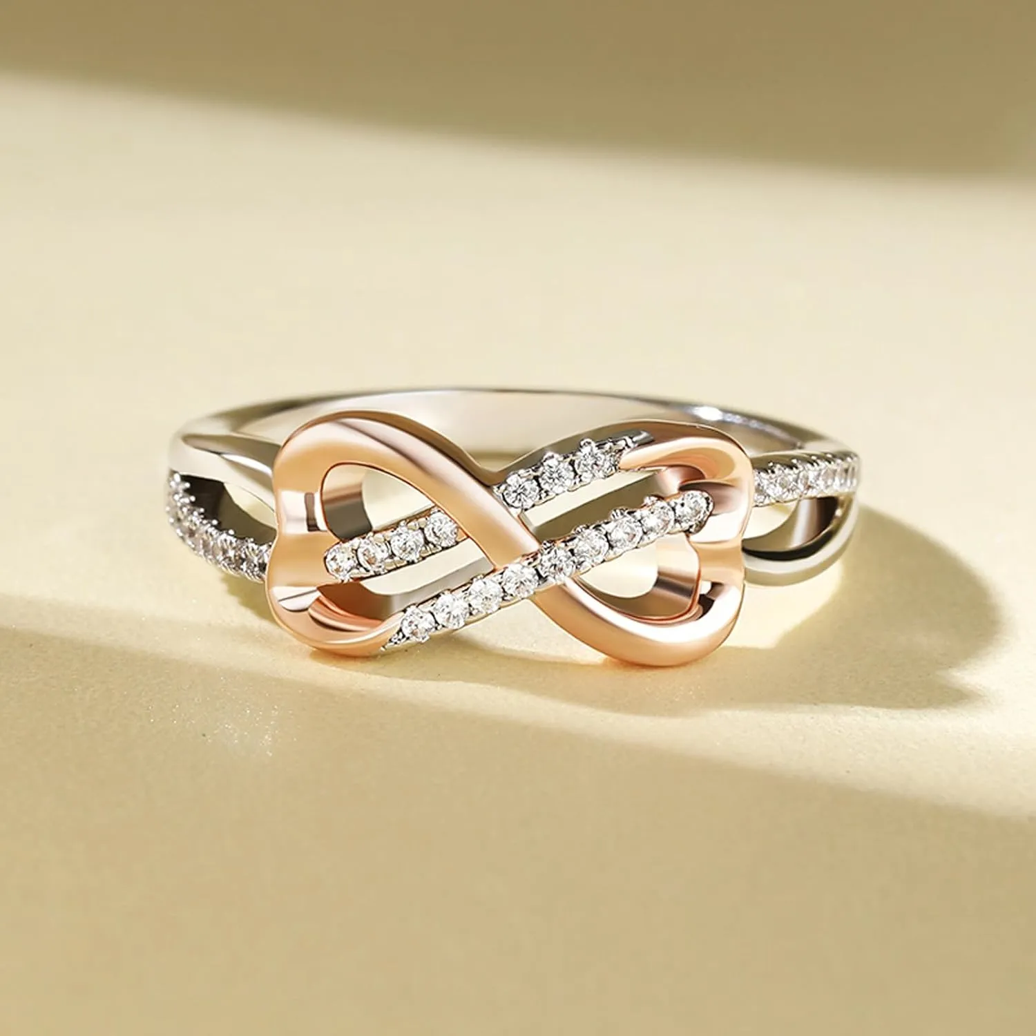 Jeulia Gold Tone Heart Wedding bands for Women Open Heart & Infinity Design Sterling Silver Curved Multi-Row Engagement Ring Diamond Promise Jewelry Gift with Gift Box