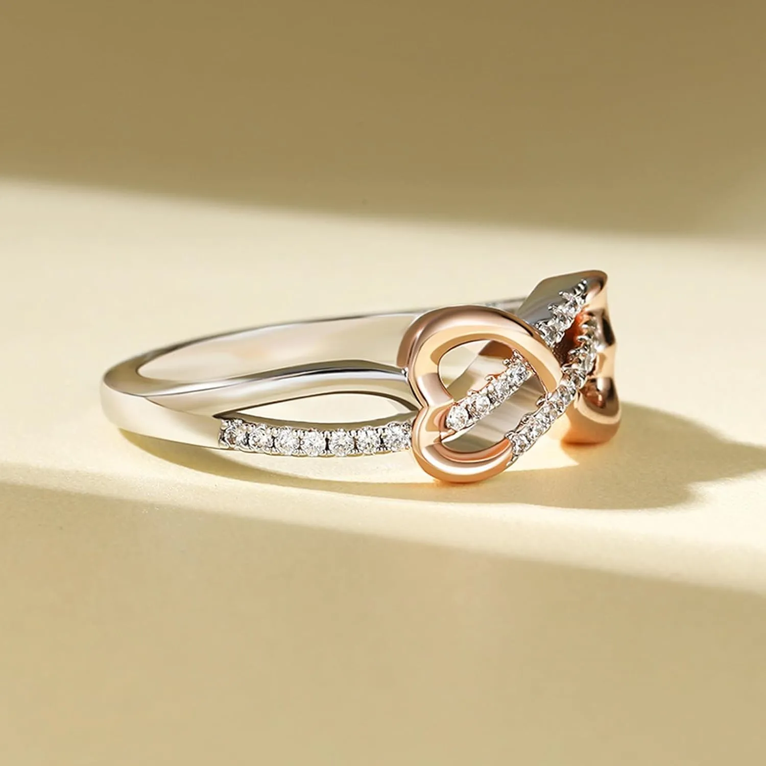 Jeulia Gold Tone Heart Wedding bands for Women Open Heart & Infinity Design Sterling Silver Curved Multi-Row Engagement Ring Diamond Promise Jewelry Gift with Gift Box