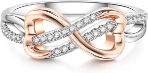 Jeulia Gold Tone Heart Wedding bands for Women Open Heart & Infinity Design Sterling Silver Curved Multi-Row Engagement Ring Diamond Promise Jewelry Gift with Gift Box