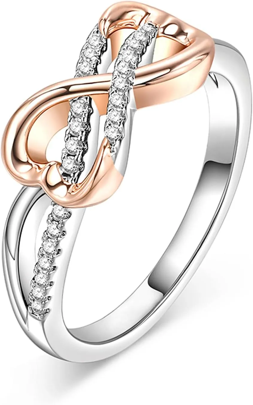 Jeulia Gold Tone Heart Wedding bands for Women Open Heart & Infinity Design Sterling Silver Curved Multi-Row Engagement Ring Diamond Promise Jewelry Gift with Gift Box