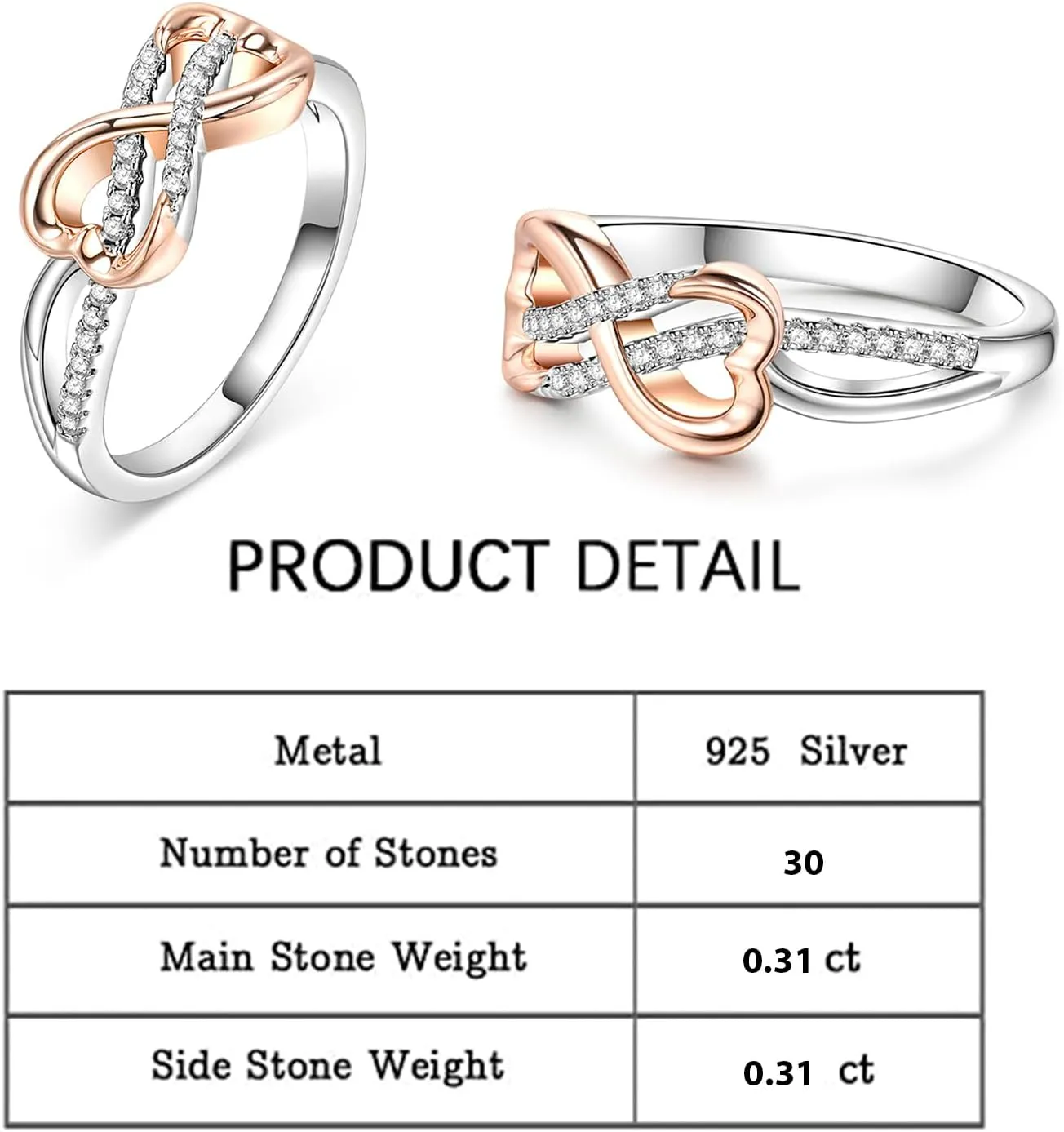 Jeulia Gold Tone Heart Wedding bands for Women Open Heart & Infinity Design Sterling Silver Curved Multi-Row Engagement Ring Diamond Promise Jewelry Gift with Gift Box
