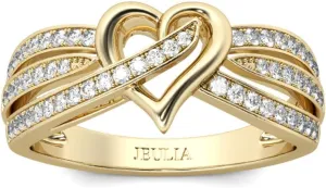 Jeulia Gold Tone Heart Wedding Bands Personalized Curved Multi-Row Engagement Ring Round Cut Diamond Sterling Silver Band Rings Promise Anniversary for Women Girls Bridal