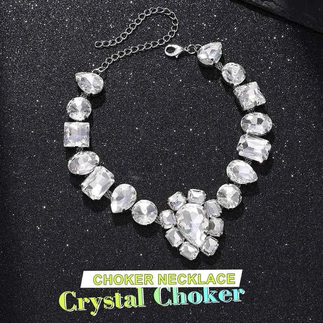 JEWEKY Rhinestone Choker Necklace Silver Large Chunky Diamond Necklaces for Women