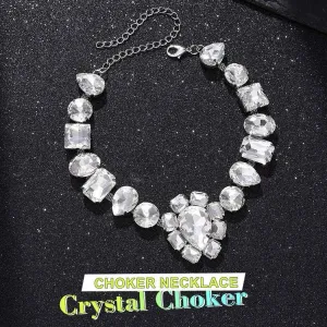 JEWEKY Rhinestone Choker Necklace Silver Large Chunky Diamond Necklaces for Women