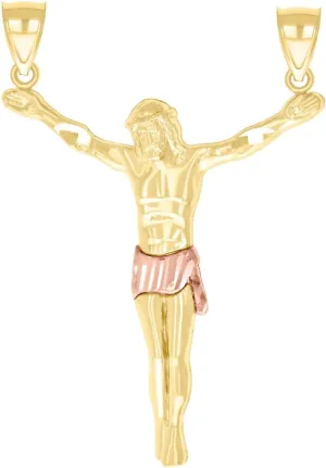 JewelryWeb 10k Two tone Gold Mens Jesus Christ Body Religious Charm Pendant 42.7x42mm Wide Necklace for Men