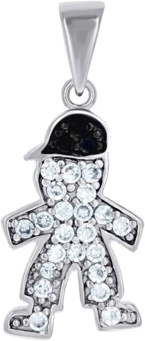 JewelryWeb 925 Sterling Silver Black tone Mens Black White CZ Simulated Diamond Teen Fashion Charm Pendant Necklace for Men