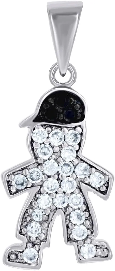 JewelryWeb 925 Sterling Silver Black tone Mens Black White CZ Simulated Diamond Teen Fashion Charm Pendant Necklace for Men