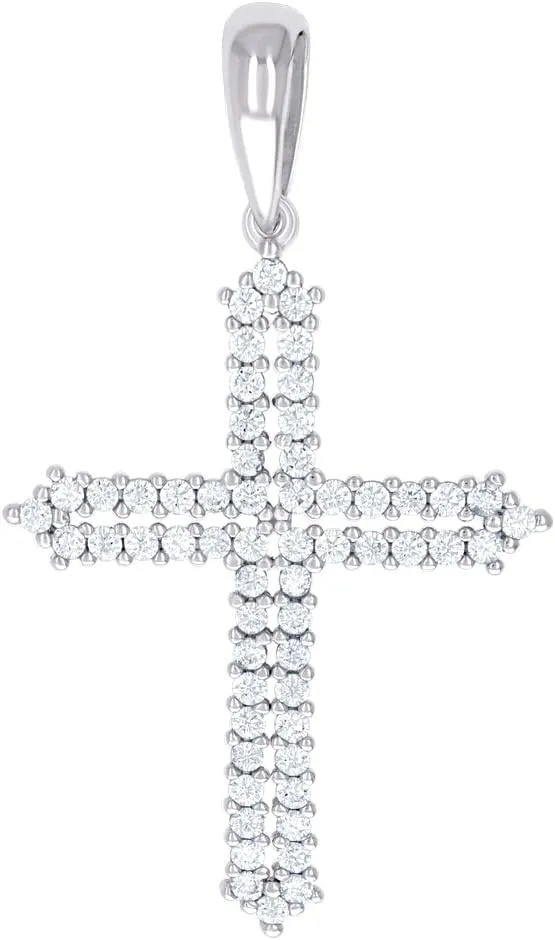 JewelryWeb 925 Sterling Silver Mens CZ Simulated Diamond Cross Religious Charm Pendant 43.3x25.4mm Wide Necklace for Men