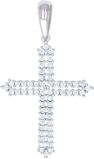 JewelryWeb 925 Sterling Silver Mens CZ Simulated Diamond Cross Religious Charm Pendant 43.3x25.4mm Wide Necklace for Men