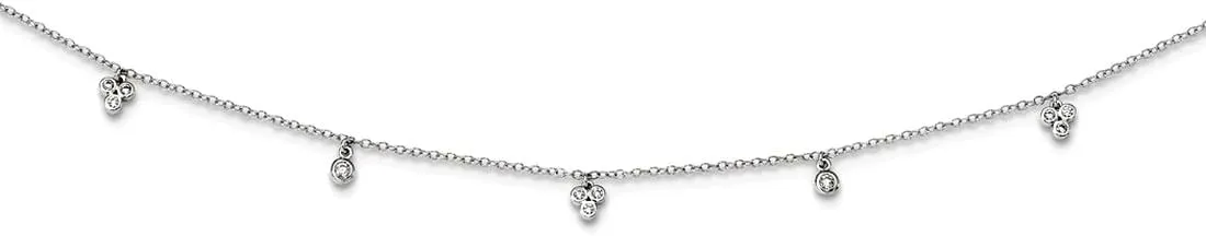 JewelryWeb 925 Sterling Silver Rhodium Plated CZ Simulated Diamond With 2in Ext Choker Necklace 12.5 Inch-Choker-Necklace for Women