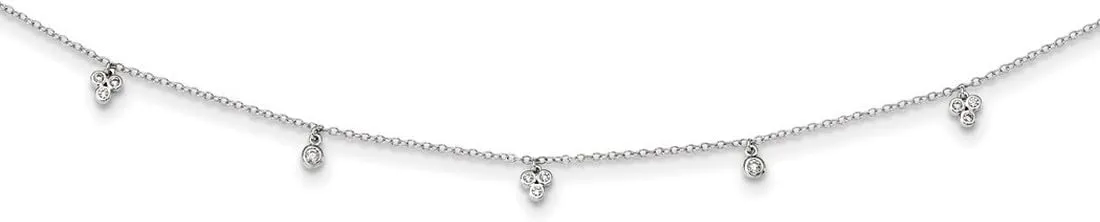 JewelryWeb 925 Sterling Silver Rhodium Plated CZ Simulated Diamond With 2in Ext Choker Necklace 12.5 Inch-Choker-Necklace for Women