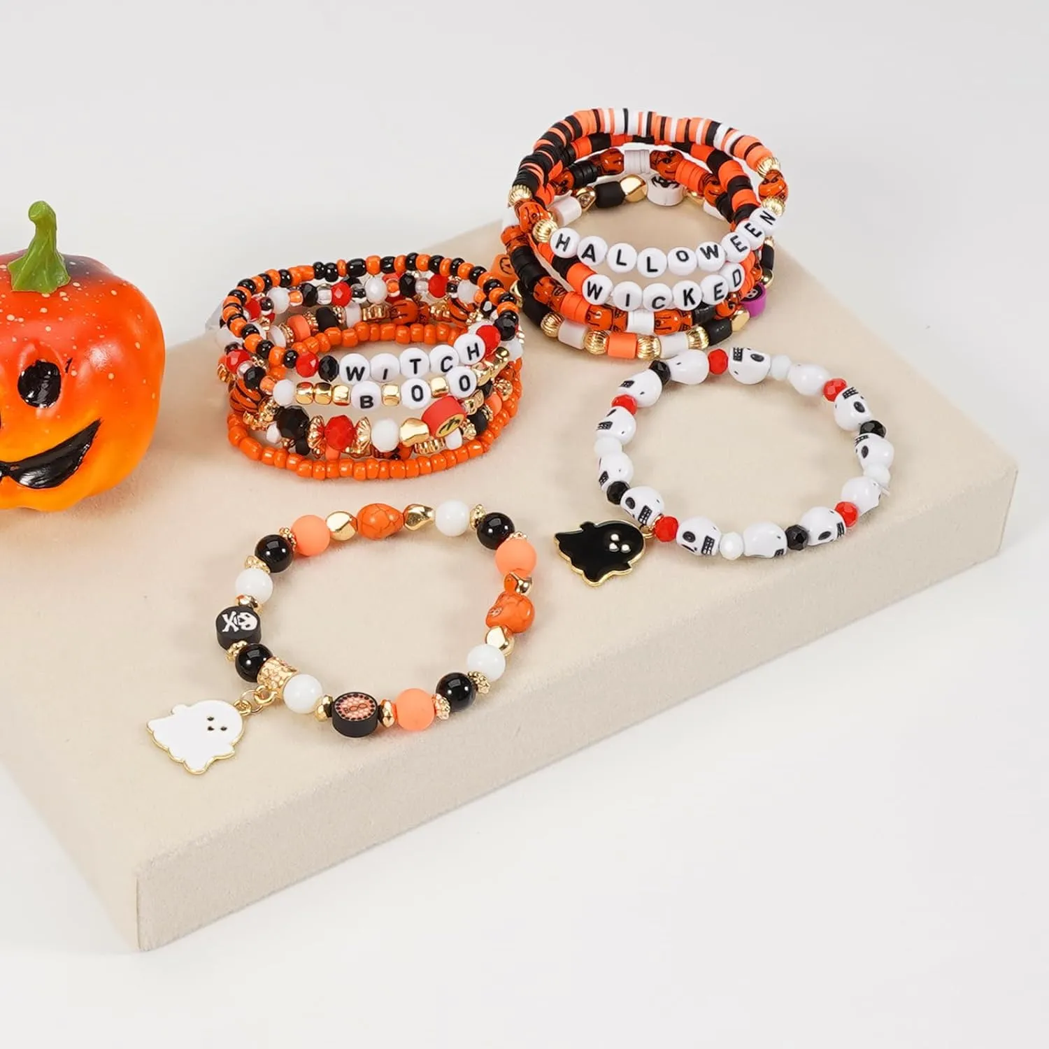 Jocbean Independence Day Halloween Bracelets Stackable Bracelet for Women Handmade Christmas Beaded Stretch Bracelet