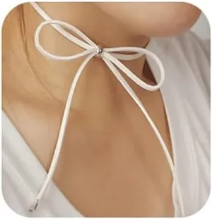 Jumwrit Bow Tie Choker Necklace Simple White Velvet Adjustable Necklace for Women