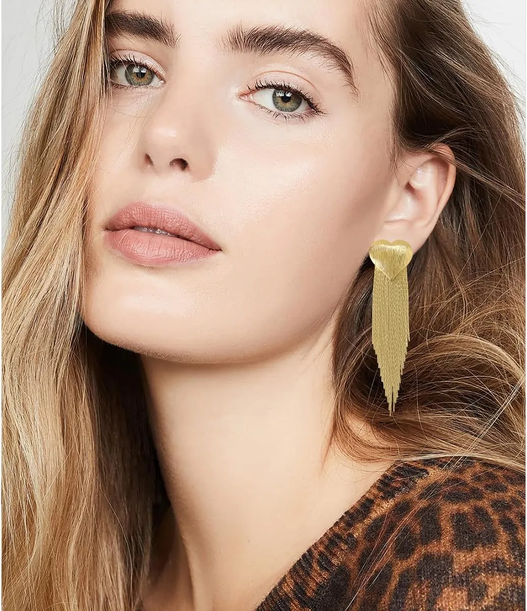KINIVA Long Tassel Earrings for Women,Silver/Gold Statement Drop & Dangle Earrings,Trendy Jewelry for Wedding Prom Brides