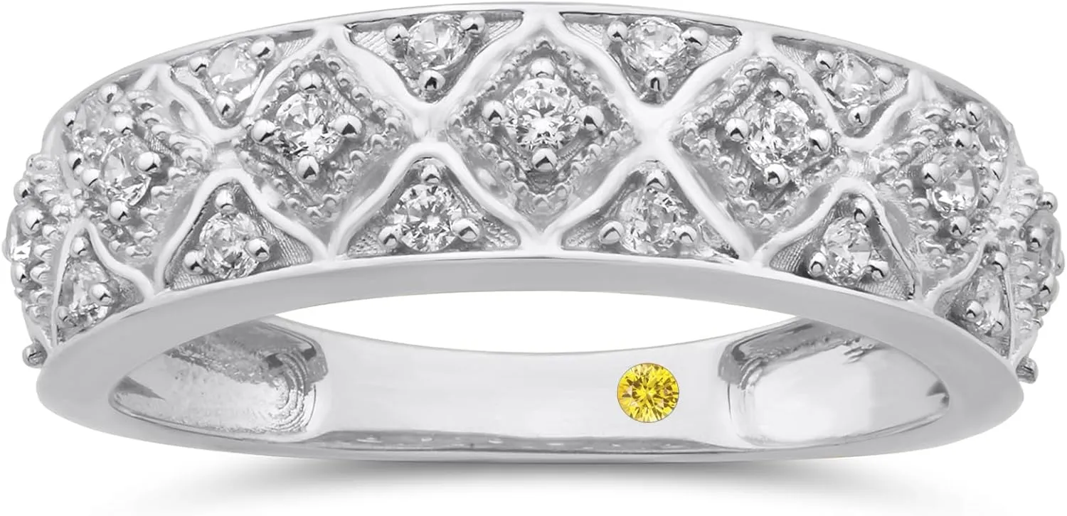 Lab Grown Diamond Rings for Women | Real White Gold Plated 925 Sterling Silver 1/4 CTTW Certified Diamond Bands