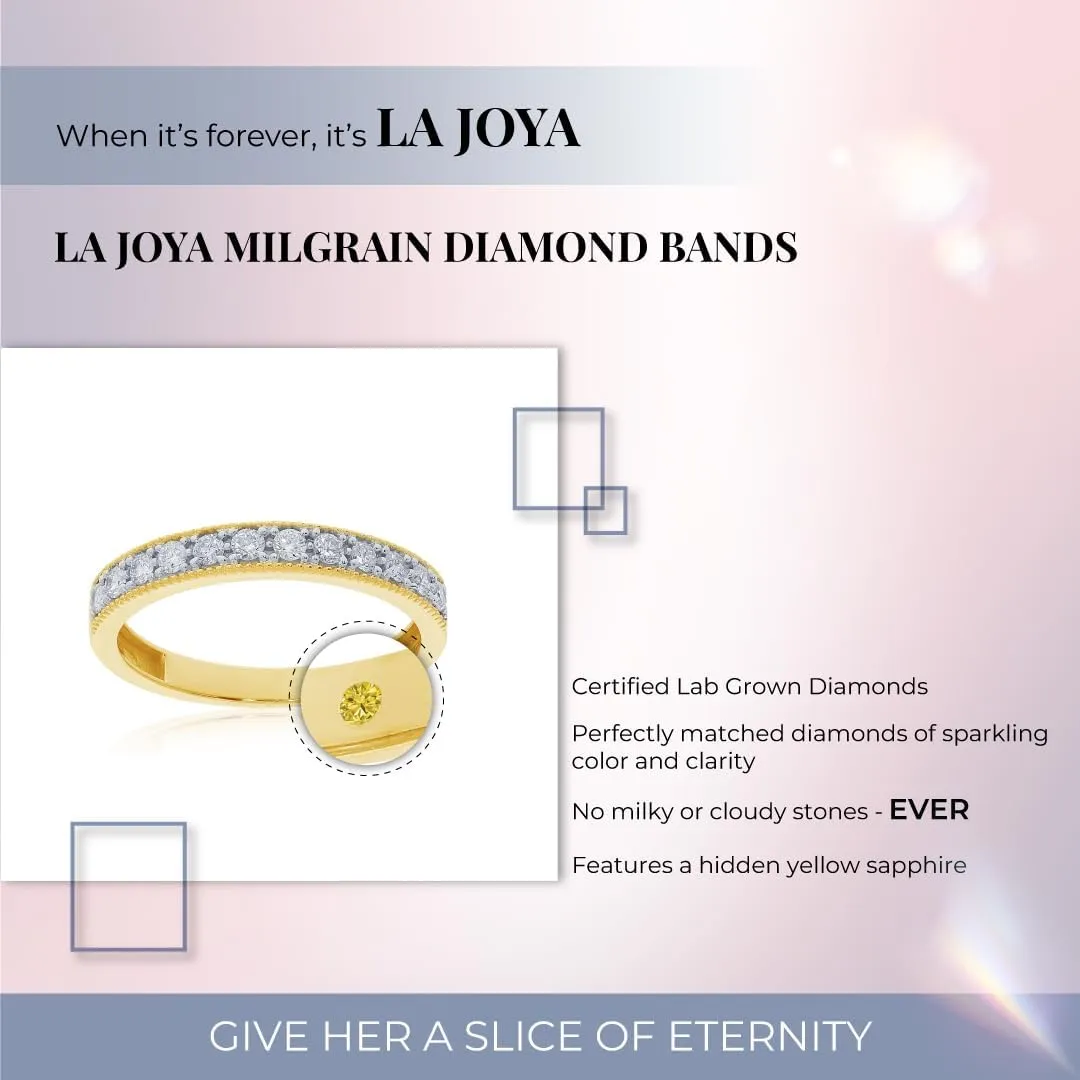 Lab Grown Diamond Wedding Bands for Women | 10K Yellow, White and Rose Gold Certified 1/10-1/2 Carat Milgrain Diamond Anniversary Bands, Promise Rings and Stackable Bands