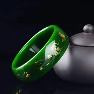 Ladies Bangles, Chinese Classcial Green Dragon and Phoenix Jade Bangle Bracelet, Jewelry Natural Jadeite Jade Bracelets with Gift Box, 56-64mm