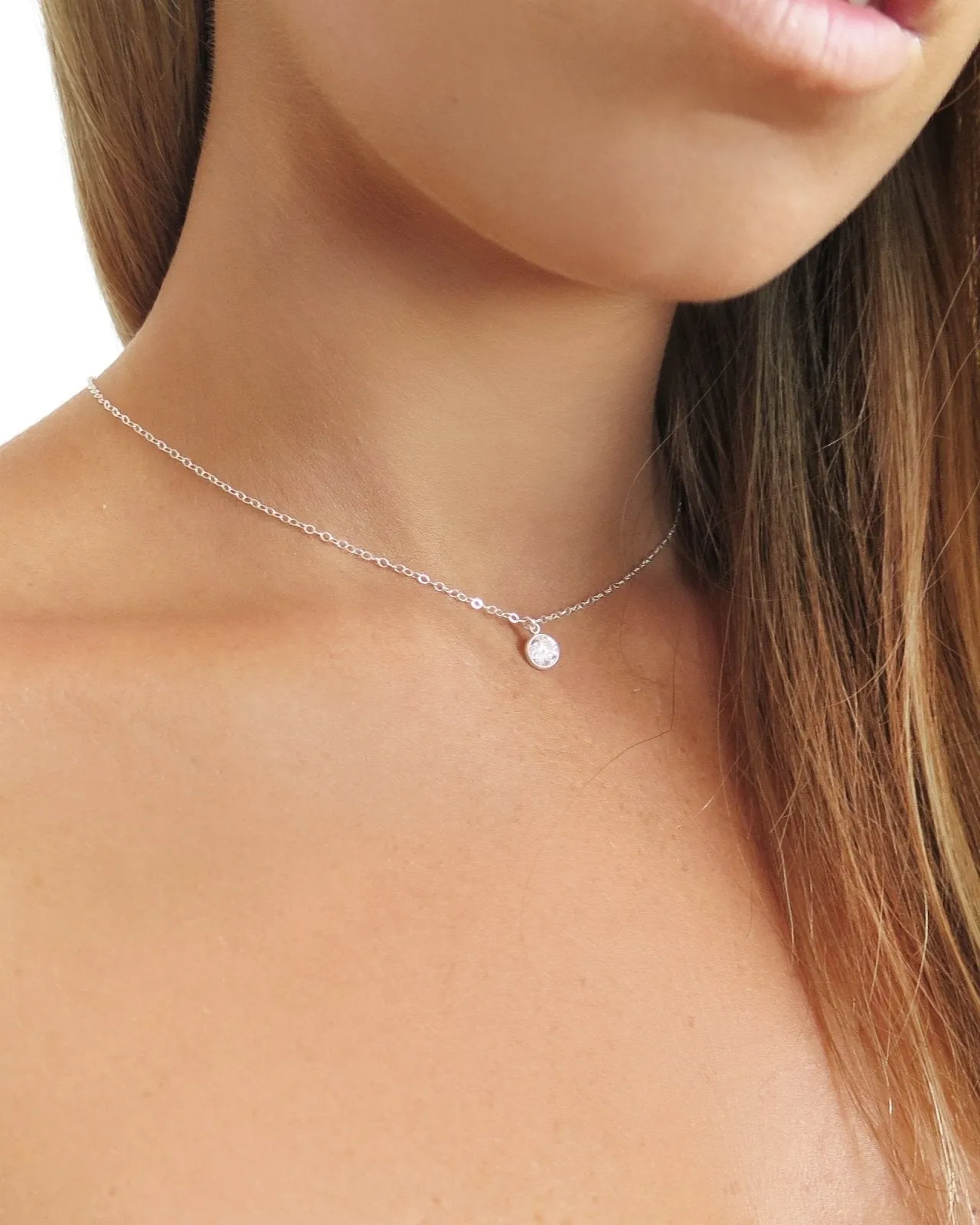 Large CZ Necklace  - Sterling Silver
