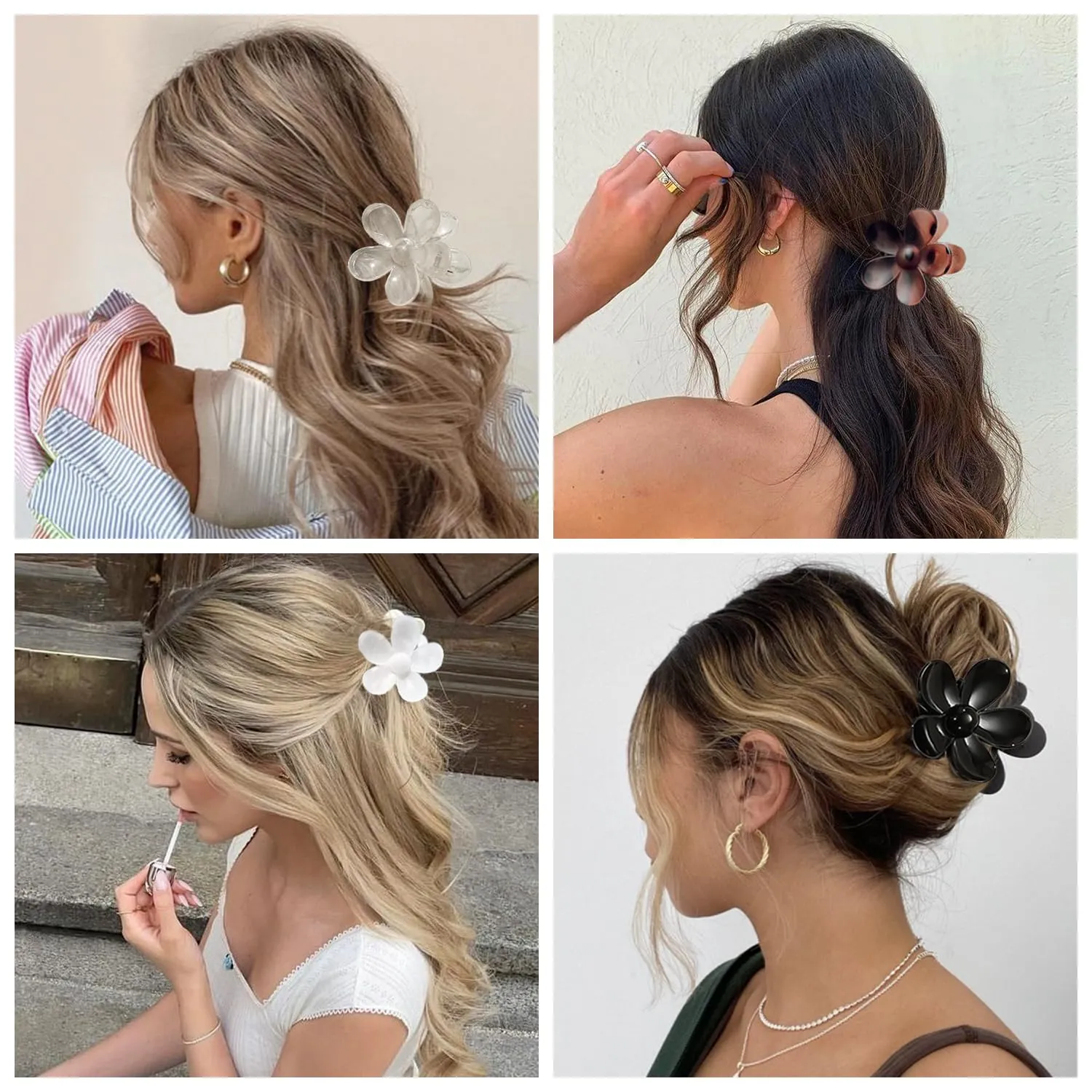 Large Hair Claw Clips 12 Pack, Flower Hair Clips for Thin Hair, Big Square Matte Strong hold for Thick Hair, 3 Styles Hair Clips for Women Thick Hair