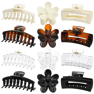 Large Hair Claw Clips 12 Pack, Flower Hair Clips for Thin Hair, Big Square Matte Strong hold for Thick Hair, 3 Styles Hair Clips for Women Thick Hair