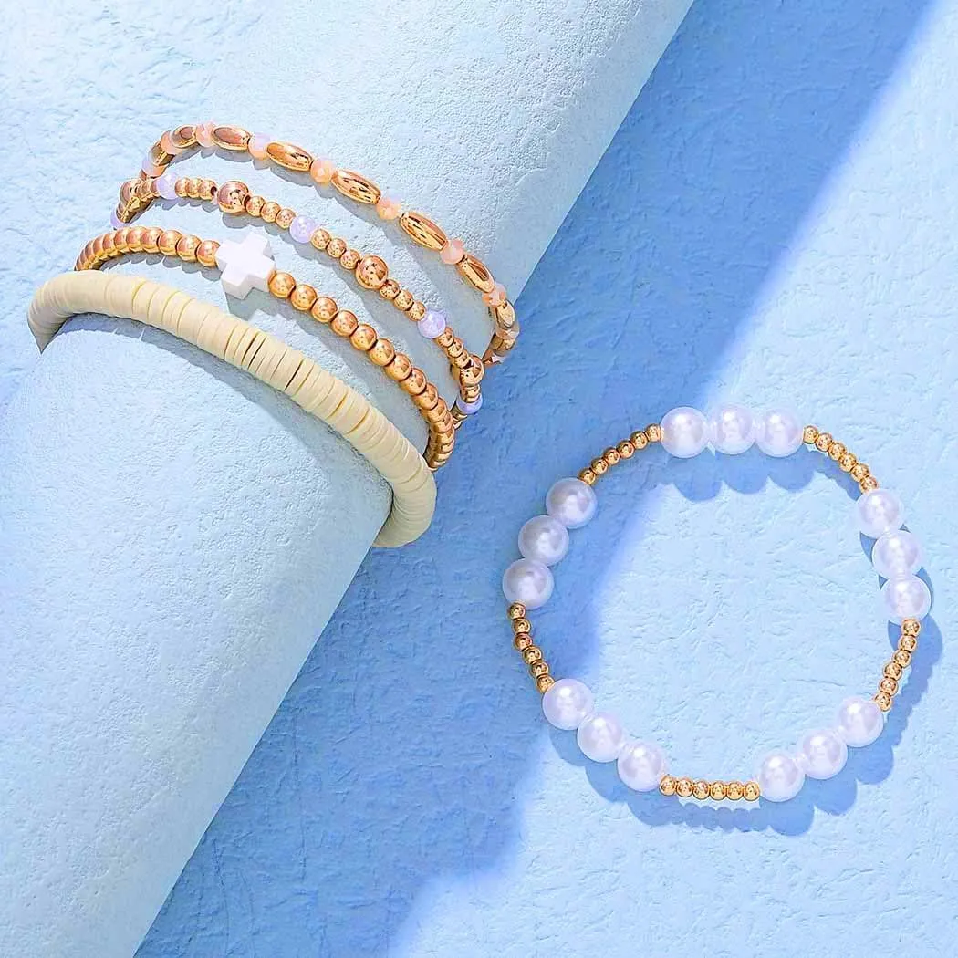 Latious Easter Stretch Bracelets Colorful Stackable Clay Beads Bracelet Bunny Egg Pendant Bracelets Set for Women