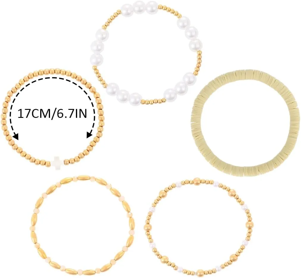 Latious Easter Stretch Bracelets Colorful Stackable Clay Beads Bracelet Bunny Egg Pendant Bracelets Set for Women