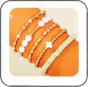Latious Easter Stretch Bracelets Colorful Stackable Clay Beads Bracelet Bunny Egg Pendant Bracelets Set for Women
