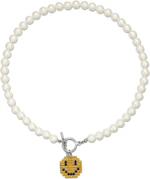 LecAit Pearl Necklaces for women Smiley Face Pearl Necklaces Face Pendant Necklace for Women Y2k Fashion Cute Smiley Toggle Pearls Necklace