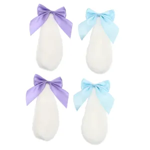LIFKOME 2Pairs Cartoon Bunny Ears Hairpins with Bowknot for Women and Lightweight Plush Clips Blue and Purple for Cosplay and Themed Gatherings