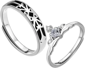 LIFKOME Rhinestone Couple Rings Adjustable Fashion Ring Set Promise Ring Women's Finger Jewelry His and Her Matching