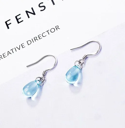 Light Blue Drop Earrings - Small Blue Teardrop Earrings - Bright Blue Tear Drop Earrings - Drop Earrings Glass Teardrop Earrings Dangle