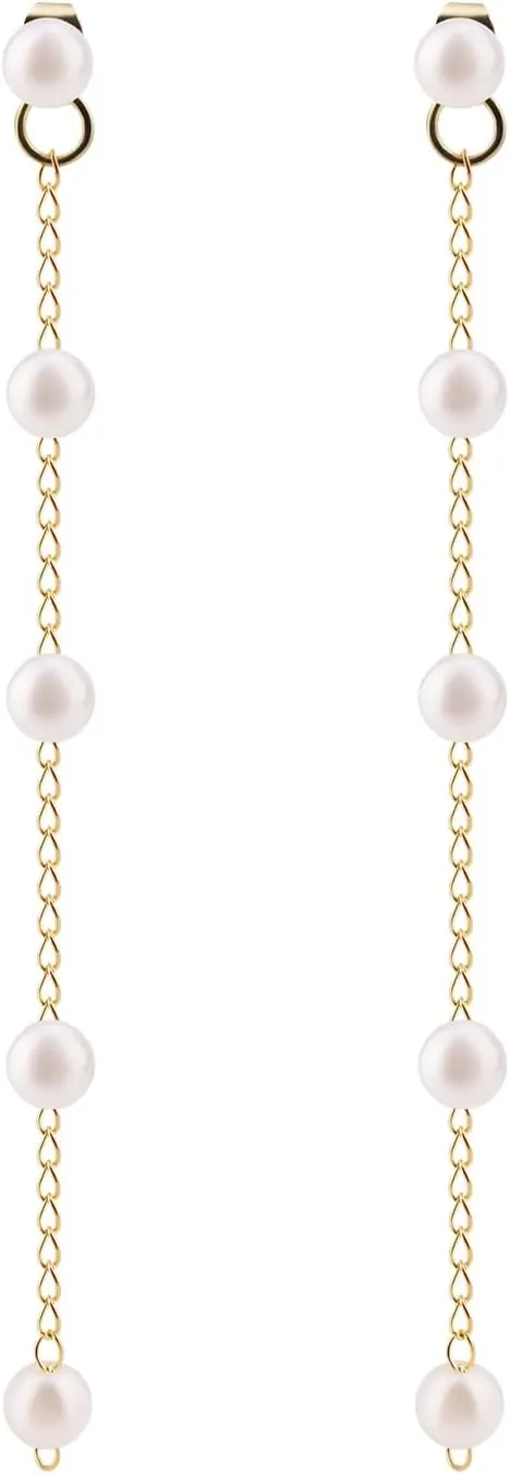 Long Pearl Earrings, Pearl Drop Earrings Elegant Pearl Tassel Earrings Pearl Threader Earrings Pearl Chain Earrings Vintage Pearl Studs Earrings Jewelry for Women Wedding