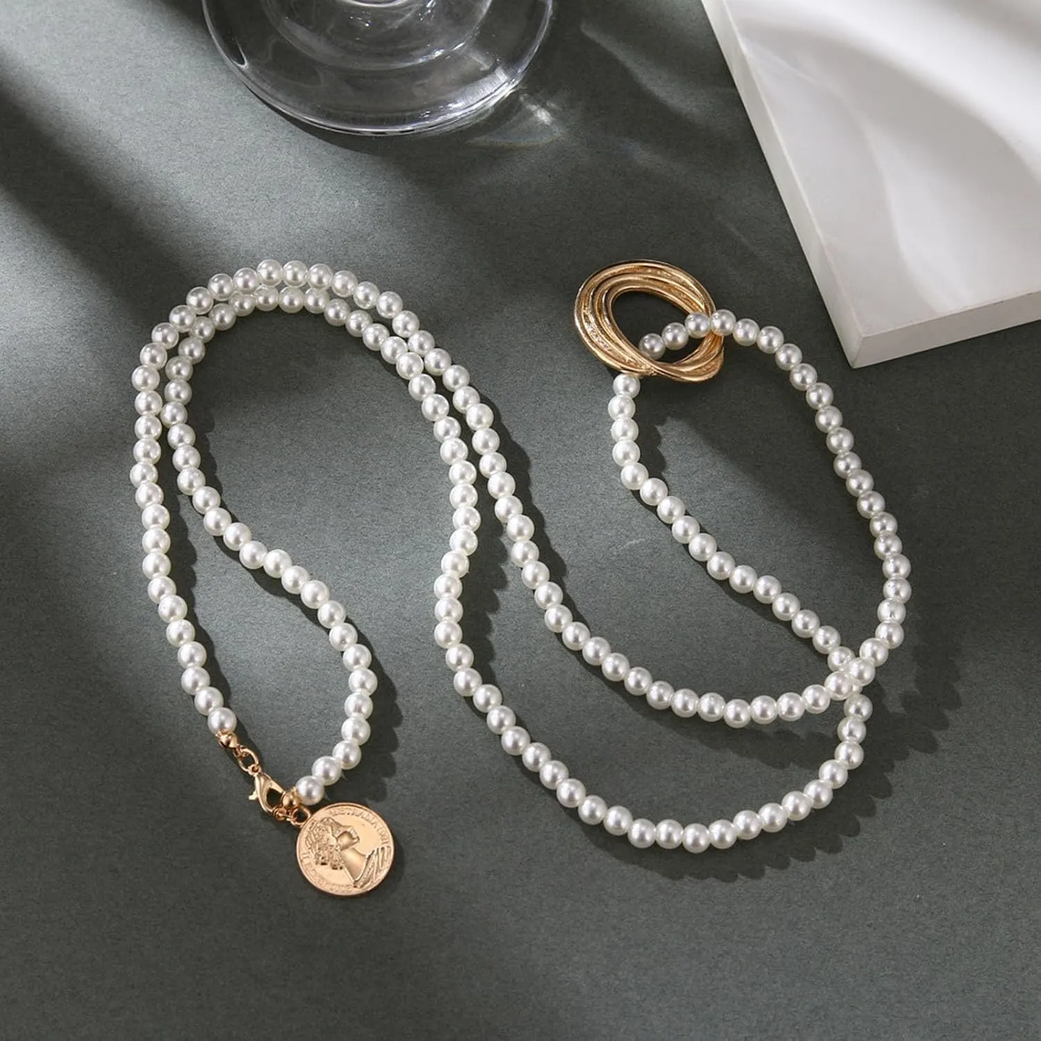 Long Pearl Necklaces for Women Pearl Long Chain Lariat Necklace Layered Boho Pearls Necklace Statement Sweater Strand Chain Jewelry