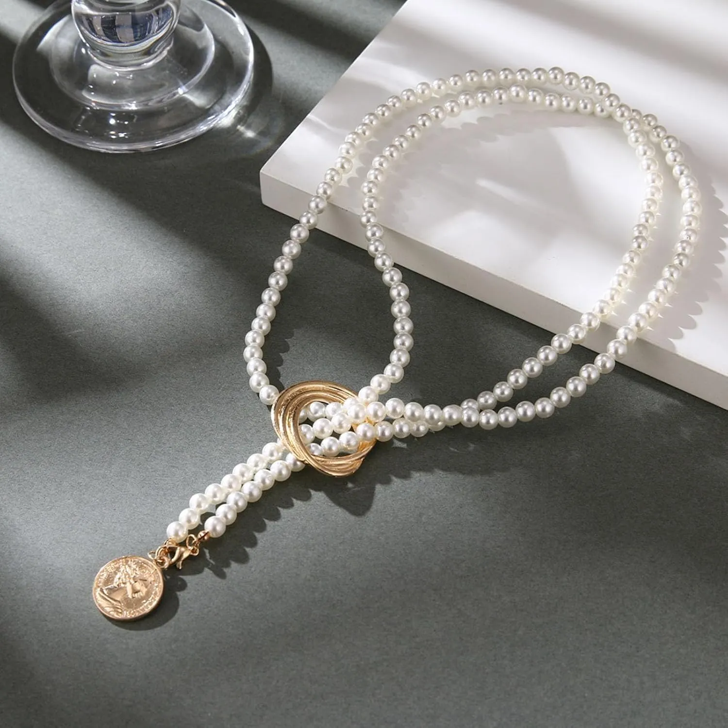 Long Pearl Necklaces for Women Pearl Long Chain Lariat Necklace Layered Boho Pearls Necklace Statement Sweater Strand Chain Jewelry