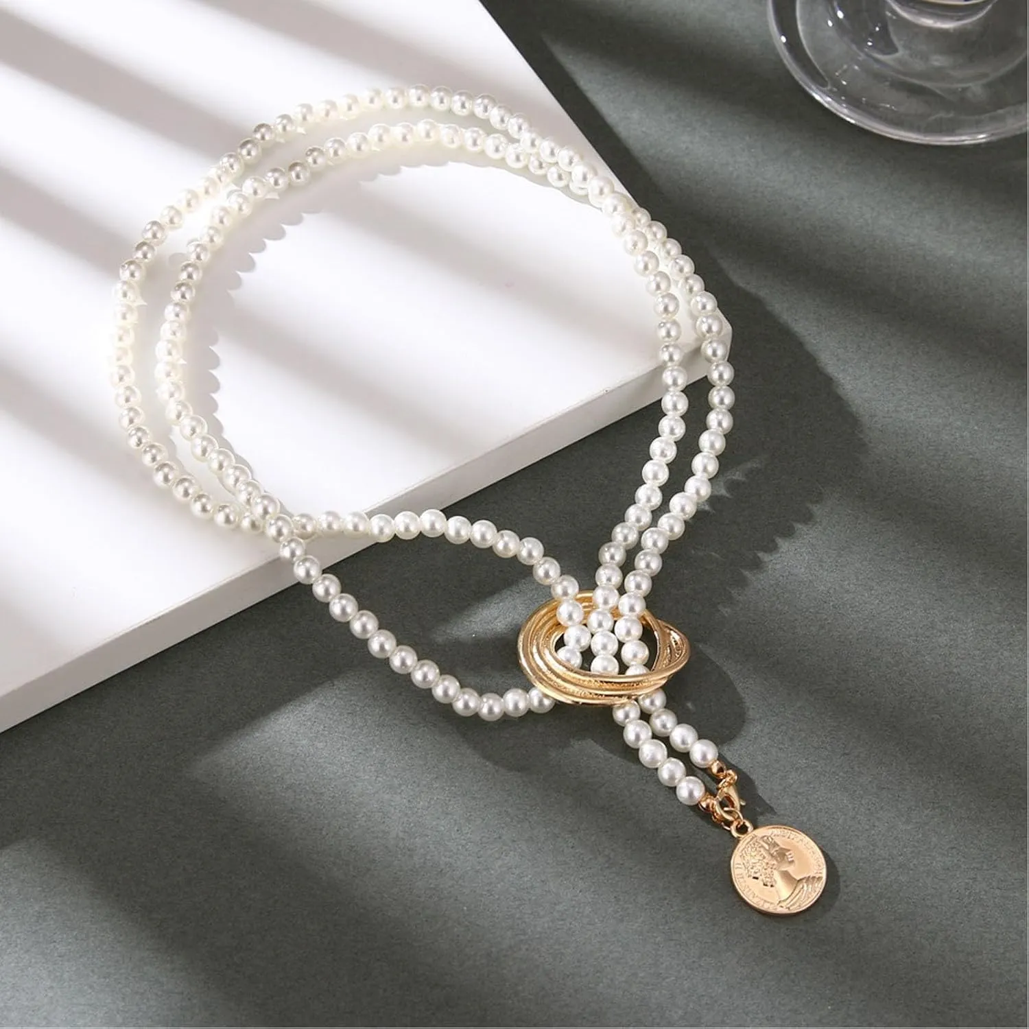 Long Pearl Necklaces for Women Pearl Long Chain Lariat Necklace Layered Boho Pearls Necklace Statement Sweater Strand Chain Jewelry