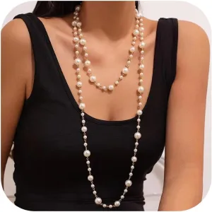 Long Pearl Necklaces for Women Pearl Long Chain Lariat Necklace Layered Boho Pearls Necklace Statement Sweater Strand Chain Jewelry