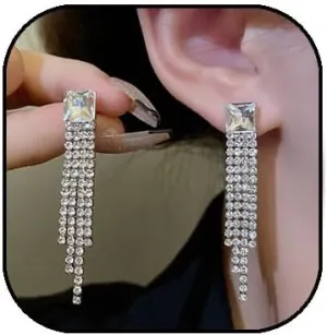 Long Rhinestone Tassel Earrings for Women Sparkling Crystal Fringe Earrings Dangling Vintage Wedding Chandeliers Earrings Bridal Prom Jewelry Gift