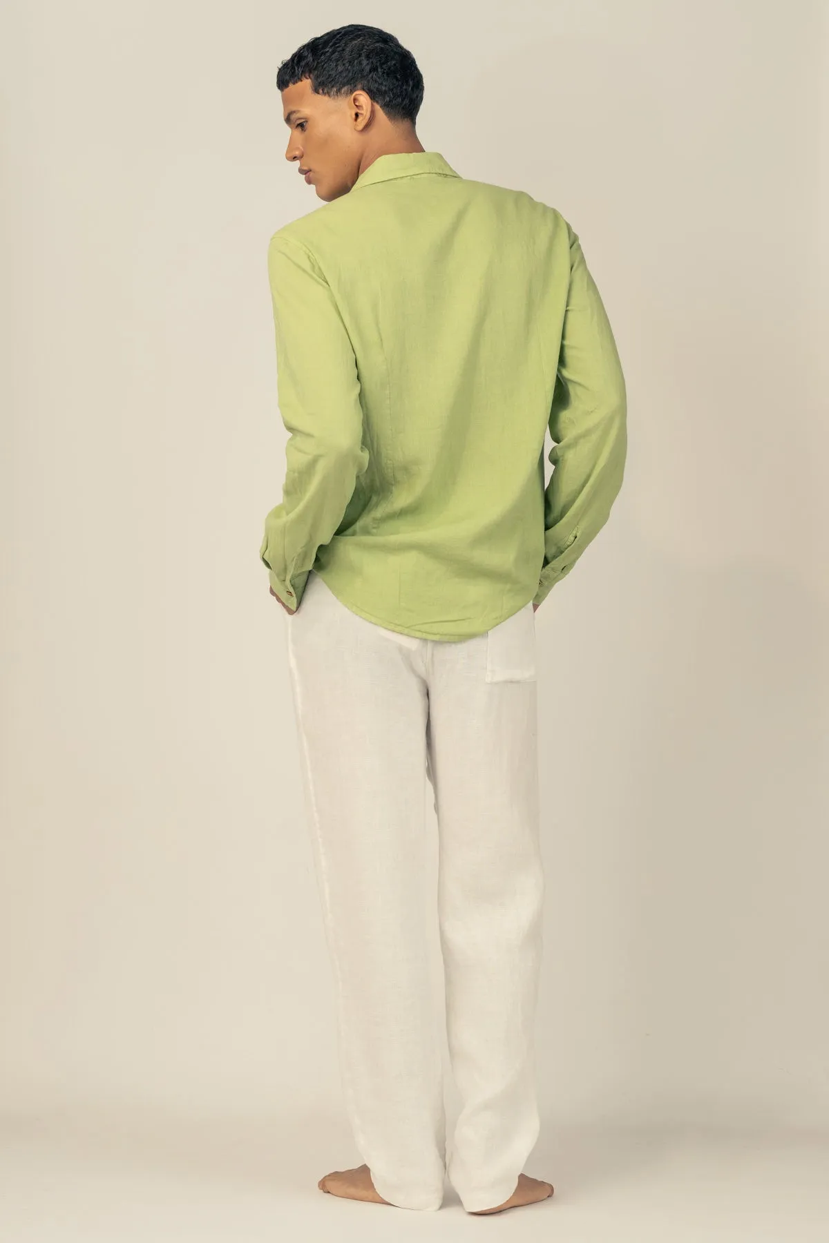 Long Sleeve Linen Cotton Shirt in Avocado