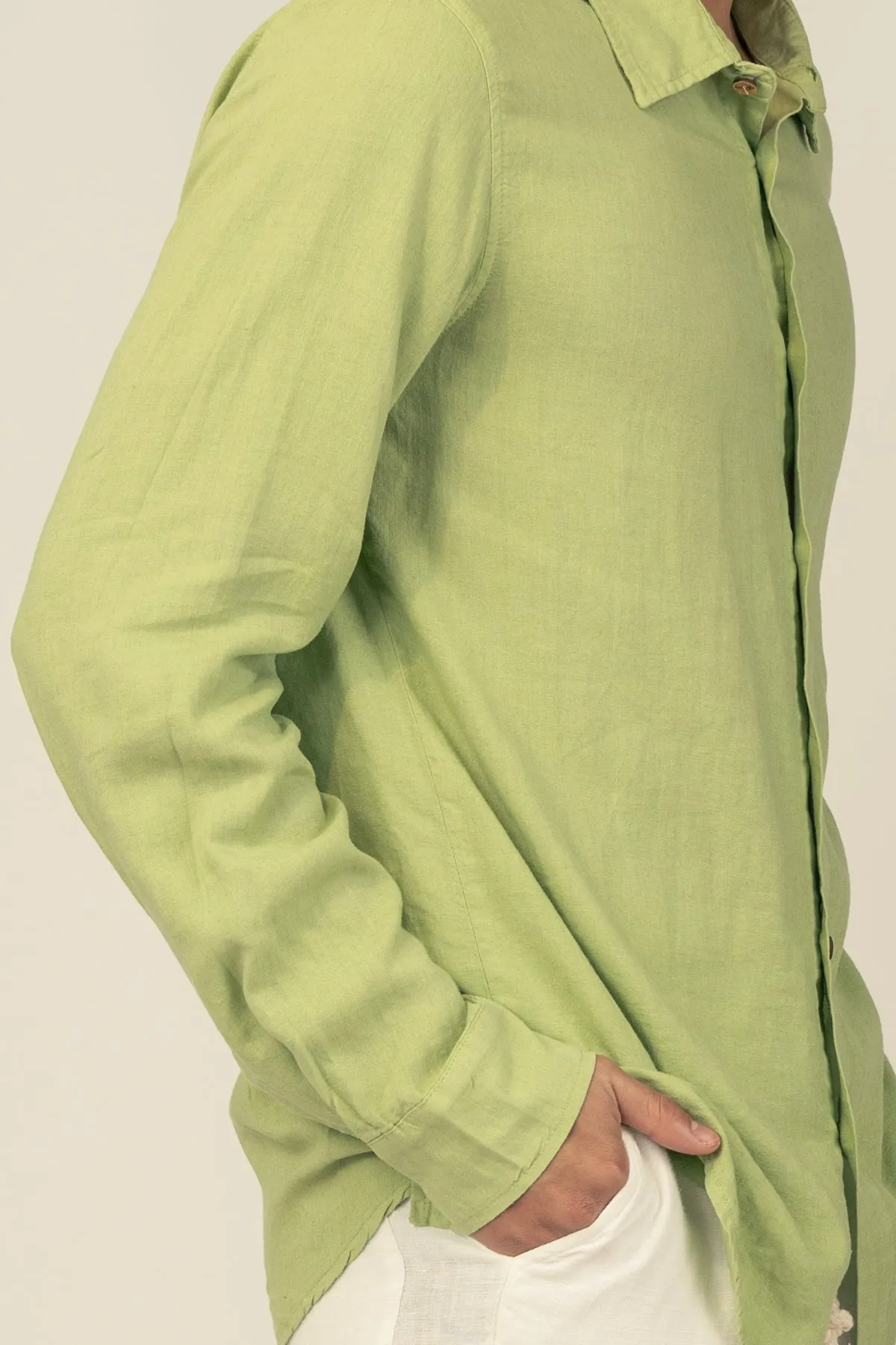 Long Sleeve Linen Cotton Shirt in Avocado