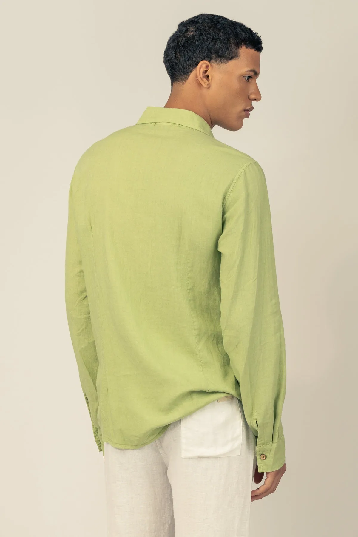 Long Sleeve Linen Cotton Shirt in Avocado