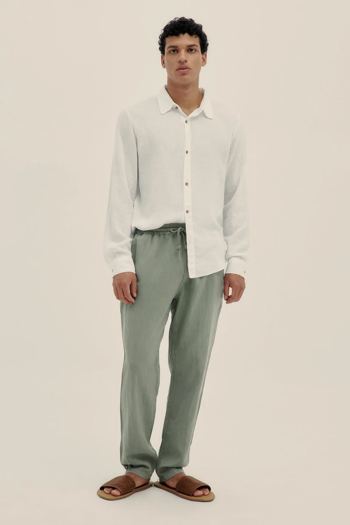 Long Sleeve Linen Cotton Shirt in White